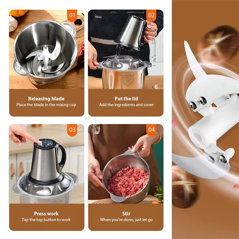 5L Electric Meat Grinder Food Grinder 6S Stainless Steel Multifunctional Vegetable Chopper Chopper Kitchen Utensils