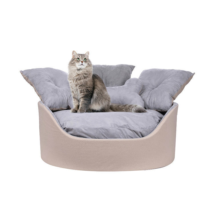 Cama oval para cães de camurça sintética bege de alta qualidade e alta qualidade, personalizada