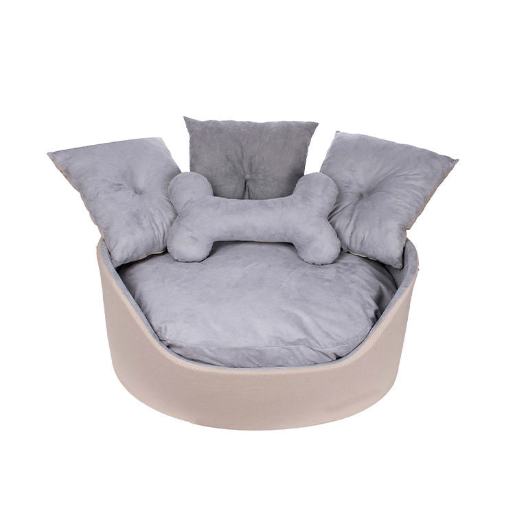 Cama oval para cães de camurça sintética bege de alta qualidade e alta qualidade, personalizada
