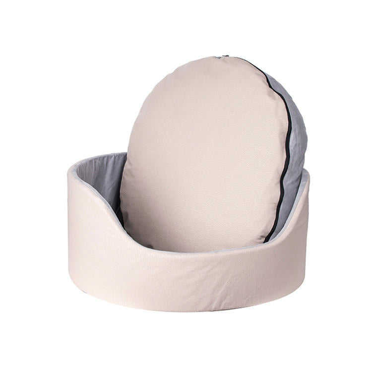 Cama oval para cães de camurça sintética bege de alta qualidade e alta qualidade, personalizada