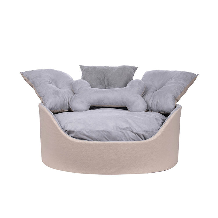 Cama oval para cães de camurça sintética bege de alta qualidade e alta qualidade, personalizada