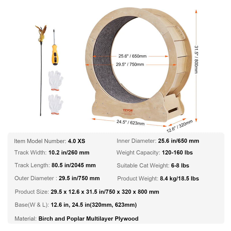 SucceBuy Cat Exercise Wheel Natural Wood Silent Running Toy Treadmill Roller Wheel with Detachable Carpet for Most Cats Fitness