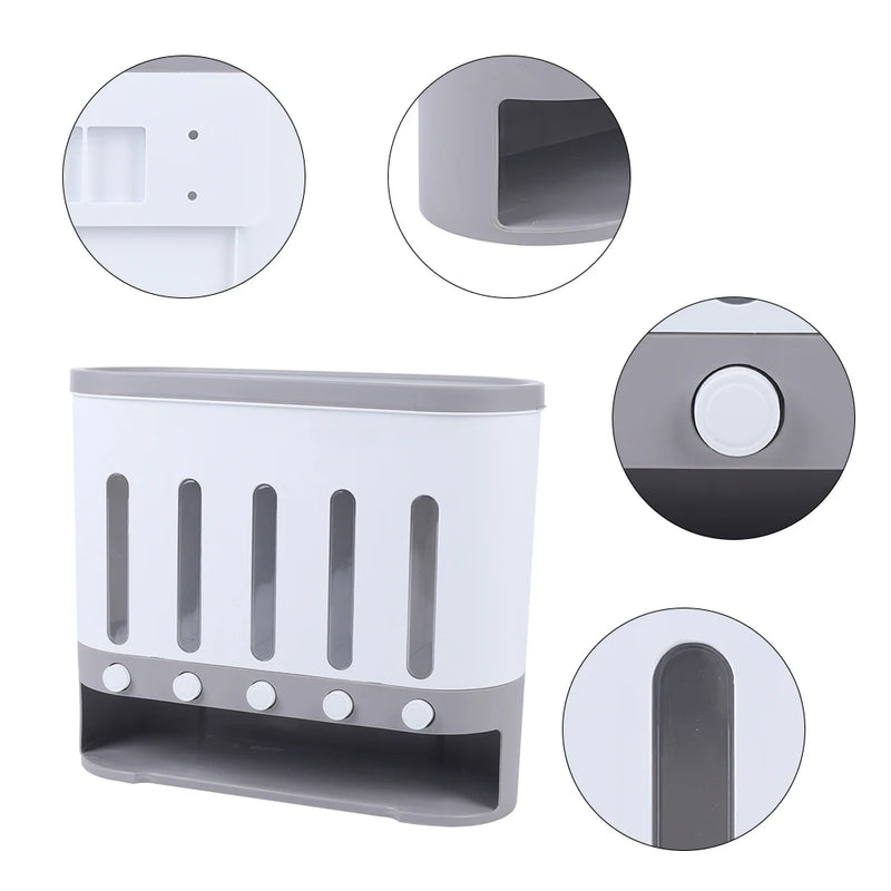 Rice Cereal Dispenser Wall Mounted 5 Grid Grain Dry Food Storage Container 9kg Kitchen Storage Dispenser