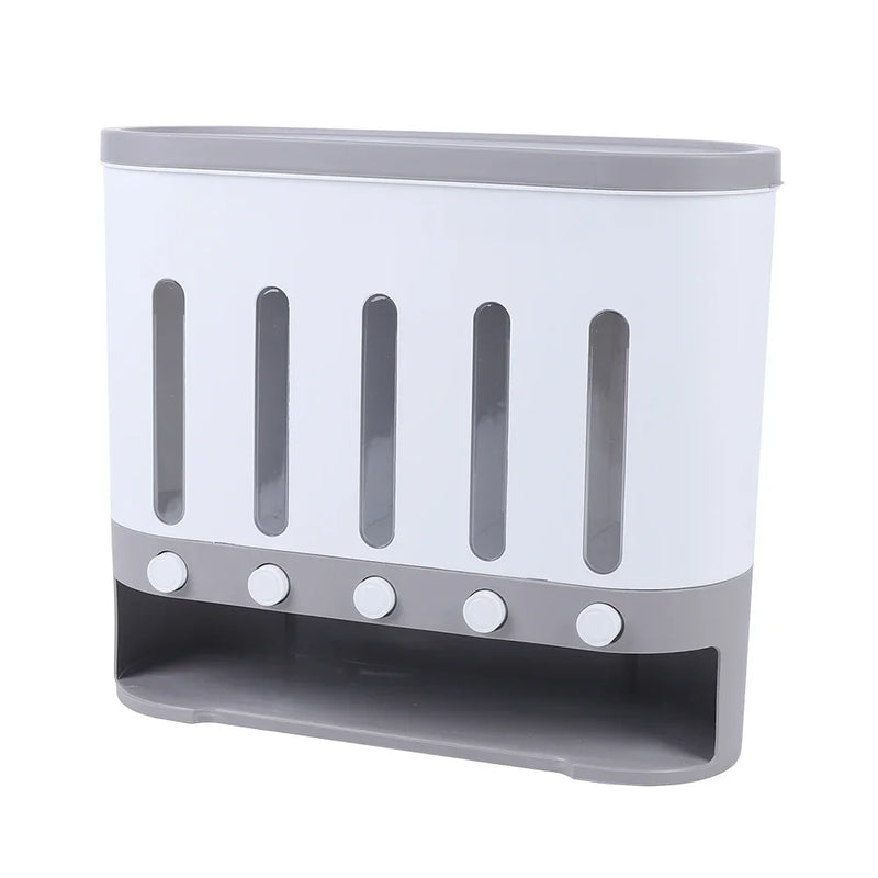 Rice Cereal Dispenser Wall Mounted 5 Grid Grain Dry Food Storage Container 9kg Kitchen Storage Dispenser