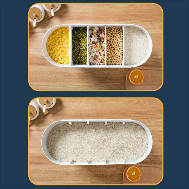 Rice Cereal Dispenser Wall Mounted 5 Grid Grain Dry Food Storage Container 9kg Kitchen Storage Dispenser