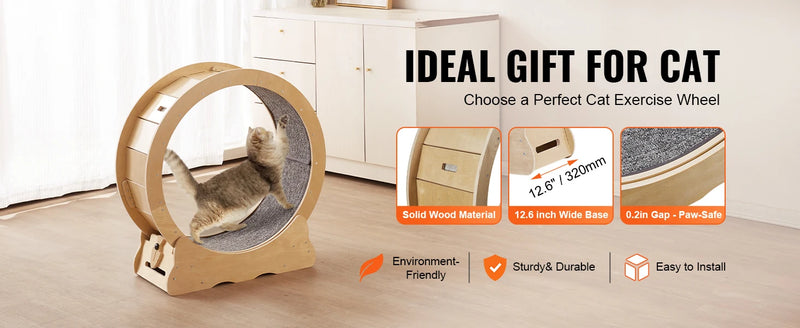SucceBuy Cat Exercise Wheel Natural Wood Silent Running Toy Treadmill Roller Wheel with Detachable Carpet for Most Cats Fitness
